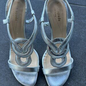 Kate Spade Silver leather Heel Sandals, Size 6 B
